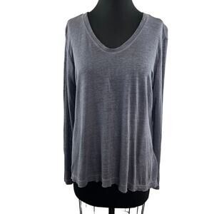 WILT Gray Linen Long Sleeve Shirt Top V-Neckline Pullover USA Made Size S Small